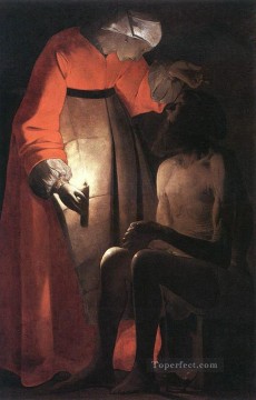  Wife Painting - Job Mocked by his Wife candlelight Georges de La Tour